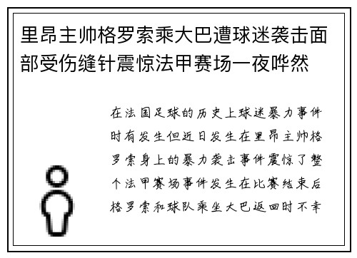 里昂主帅格罗索乘大巴遭球迷袭击面部受伤缝针震惊法甲赛场一夜哗然 里昂主帅格罗索乘大巴遭球迷袭击面部受伤缝针震惊法甲赛场一夜哗然